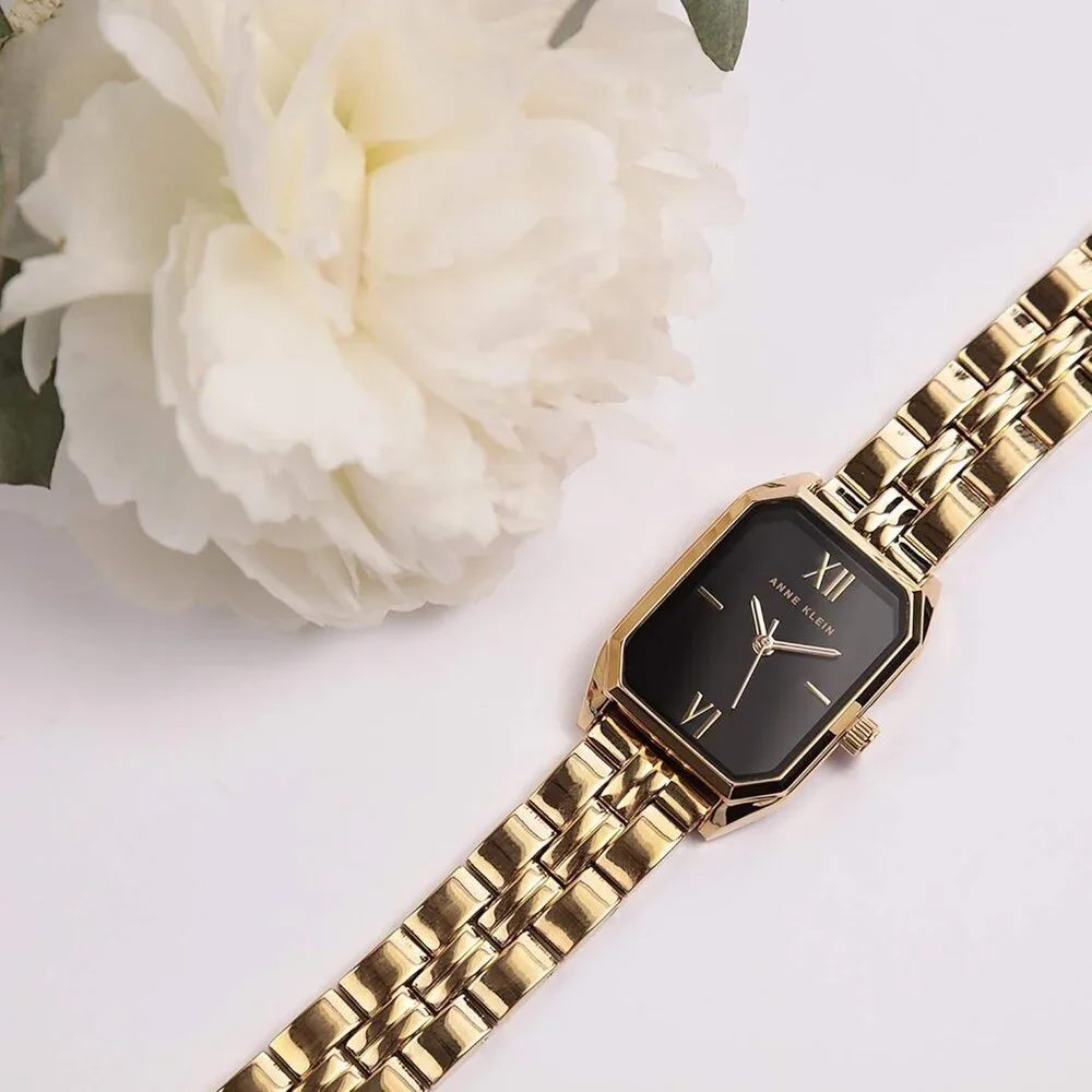 Women's Gold Black Stainless Steel Water Resistant Bracelet Adjustable Watch